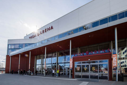 Exteriör vy på Vida arena före kvartsfinal 5 i