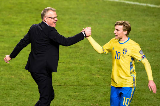 Sveriges Emil Forsberg och förbundskapten Janne Andersson