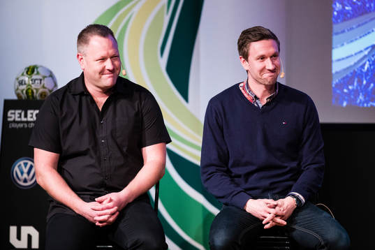 Trelleborgs tränare Patrick Winqvist och Marcus Pode