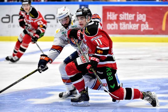Växjös Josh Hennessy och Malmö Redhawks Lukas Haudum