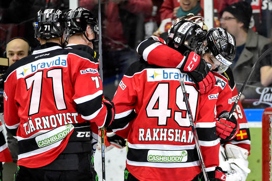 Malmö Redhawks Rhett Rakhshani och Andreas Thuresson jublar