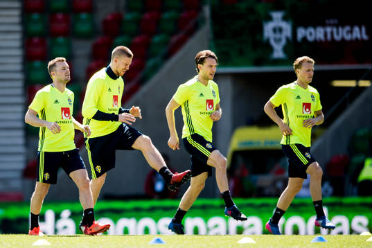 Sveriges Sebastian Larsson, Pontus Jansson, Albin Ekdal och