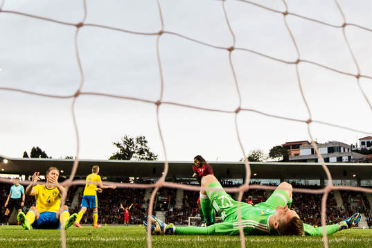 Sveriges Andreas Granqvist och målvakt Karl-Johan Johnsson