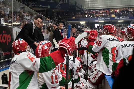 Moras tränare Jeremy Colliton  i ishockeymatchen i