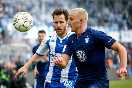 IFK Göteborgs Tobias Hysen och Malmö FFs Franz Brorsson
