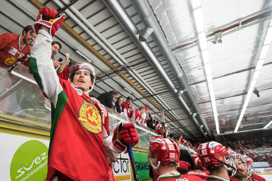 Moras Robin Johansson jublar  i ishockeymatchen i