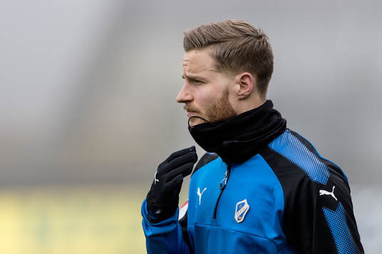 Halmstads Alexander Ruud Tveter före fotbollsmatchen i