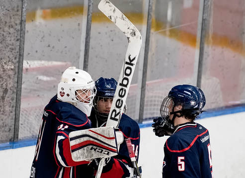 Linköpings målvakt Jesper Myrenberg grattas av Ivar