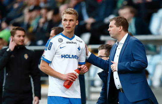 Norrköpings Sebastian Andersson och tränare Jens
