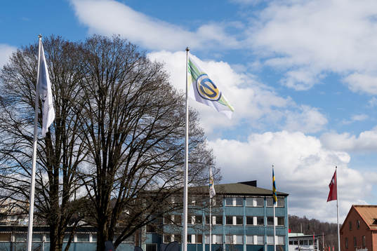 Superettans flagga utanför Borås arena innan