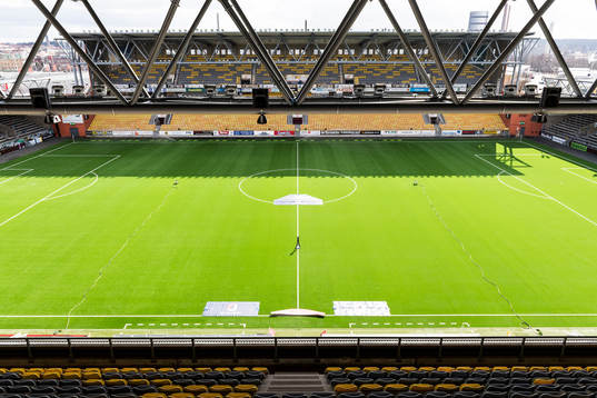 Interiört på Borås arena innan fotbollsmatchen i