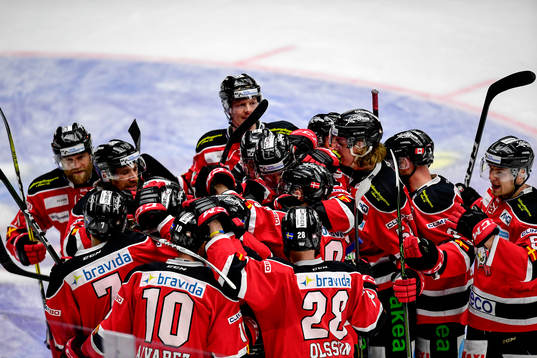 Malmö Redhawks Nichlas Hardt jublar med lagkamraterna