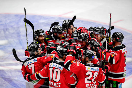 Malmö Redhawks Nichlas Hardt jublar med lagkamraterna