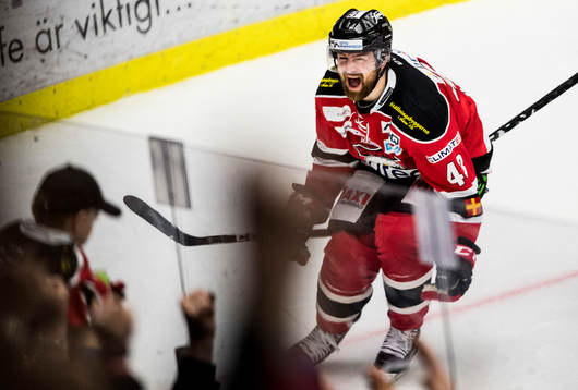 Malmö Redhawks Nichlas Hardt jublar med Frederik Storm
