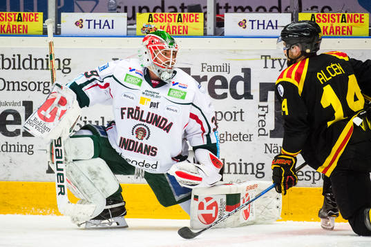 Frölundas målvakt Dan Bakala och Brynäs Johan Alcén