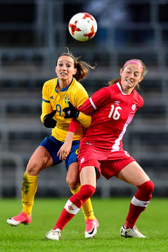 Sveriges Kosovare Asllani och Kanadas Janine Beckie