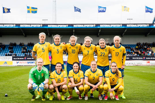 Sveriges startelva ställer upp för en lagbild, övre