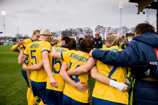 Sveriges spelare samlas i en ring