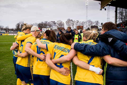 Sveriges spelare samlas i en ring