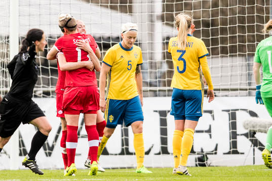 Kanadas Janine Beckie jublar med Sophie Schmidt