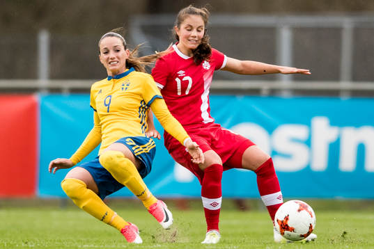 Sveriges Kosovare Asllani och Kanadas Jessie Fleming