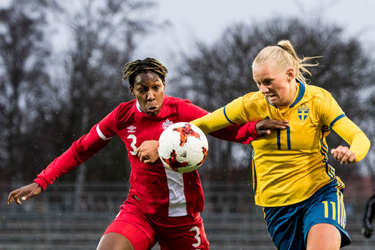 Sveriges Stina Blackstenius och Kanadas Kadeisha Buchanan