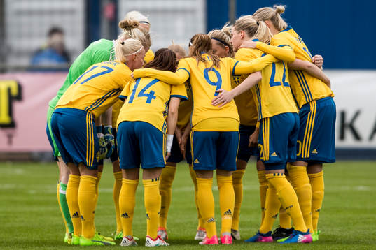 Sveriges spelare samlas i en ring