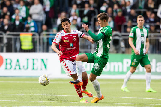 Kalmars Romário Pereira Sipião och Hammarbys Leo Bengtsson
