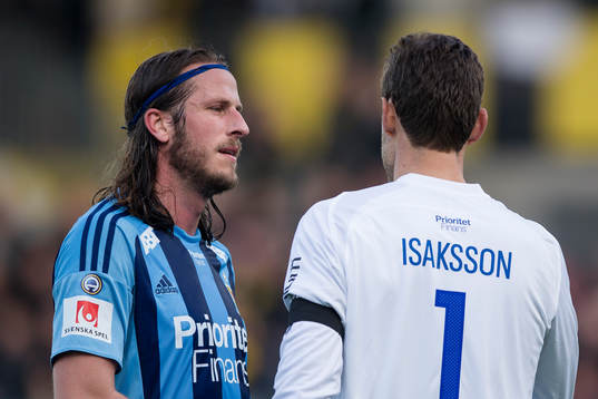 Djurgårdens Jonas Olsson och målvakt Andreas Isaksson