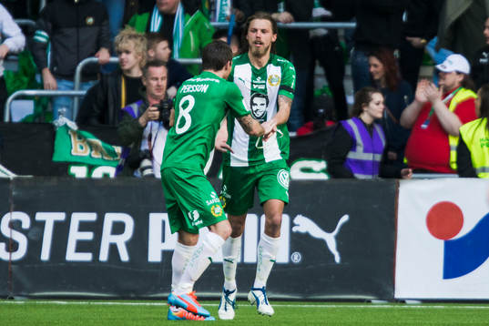 Hammarbys Björn Paulsen jublar med Johan Persson