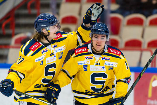 Södertäljes Marcus Bohman och Lucas Carlsson jublar