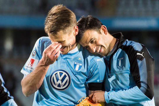 Malmö FFs Markus Rosenberg och Behrang Safari jublar