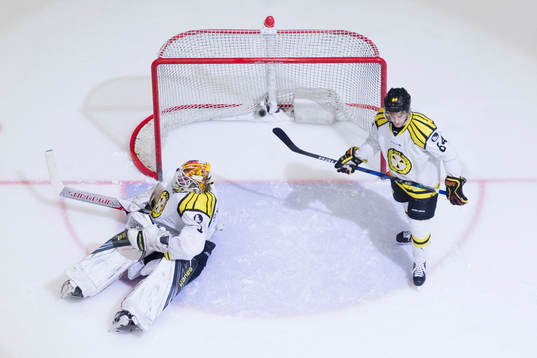 Brynäs målvakt Felix Sandström och Jonathan Pudas deppar