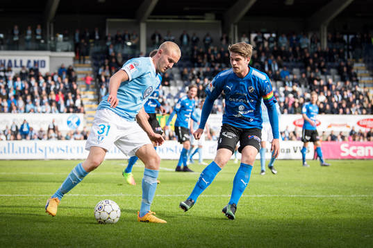 Malmö FFs Franz Brorsson och Halmstads Marcus Mathisen