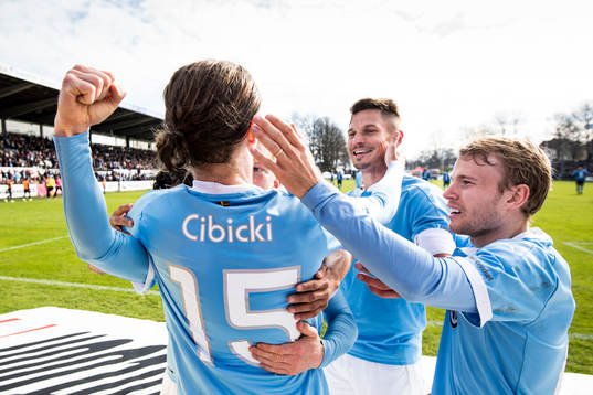 Malmö FFs Markus Rosenberg och Oscar Lewicki jublar med