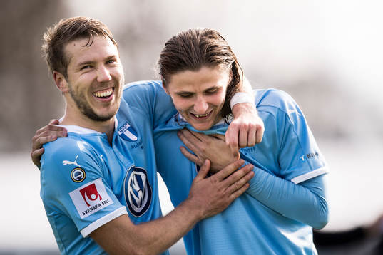 Malmö FFs Anton Tinnerholm och Pawel Cibicki jublar