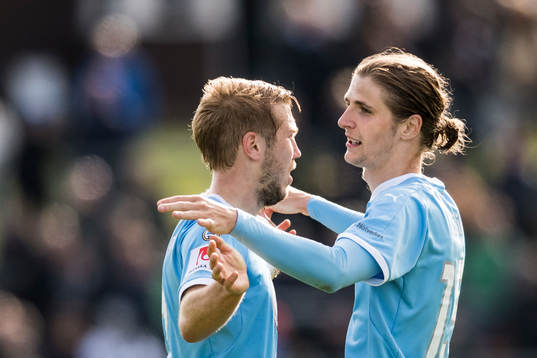Malmö FFs Pawel Cibicki och Anders Christiansen jublar
