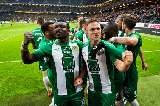 Hammarbys Joseph Aidoo och Mats Solheim jublar