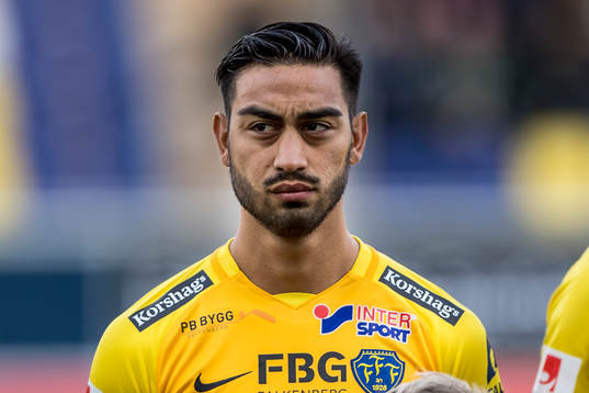 Falkenbergs Amin Nazari före fotbollsmatchen i Superettan