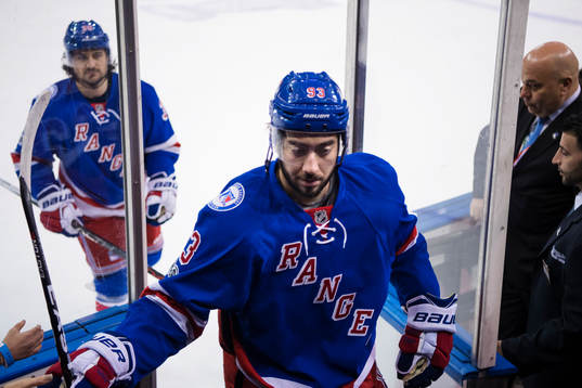 Rangers Mats Zuccarello och Mika Zibanejad lämnar isen