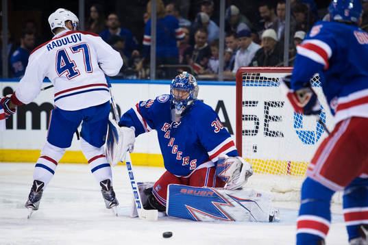 Canadiens Alexander Radulov oroar framför Rangers målvakt