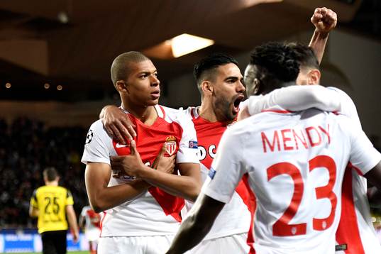 Fotboll, Champions League Kylian Mbappe celebrates his goal