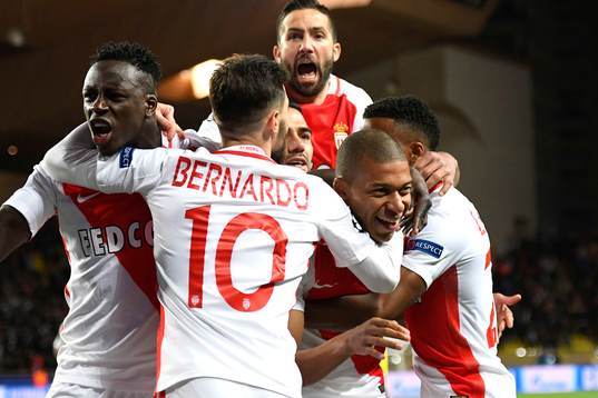 Fotboll, Champions League Kylian Mbappe celebrates his goal