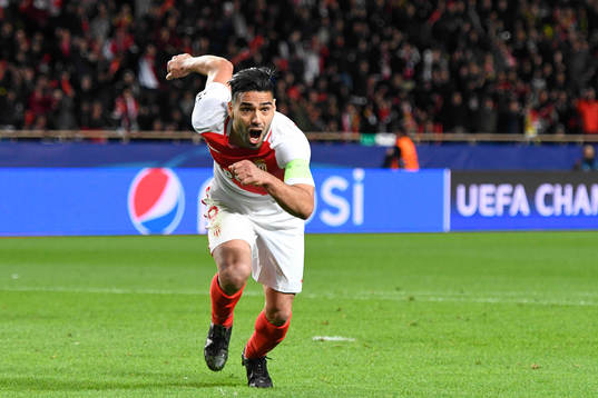 Fotboll, Champions League Falcao of Monaco celebrates his