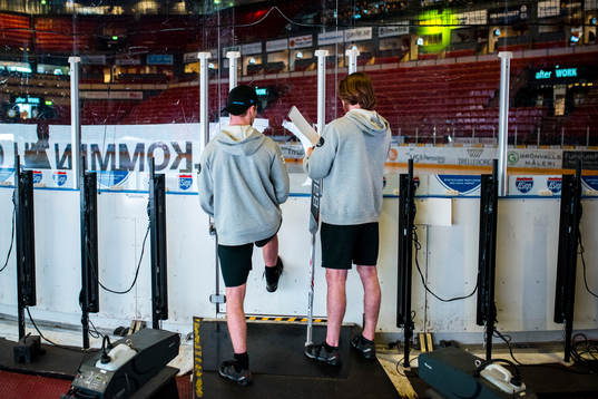 Brynäs Linus Ölund och målvakt Felix Sandström före