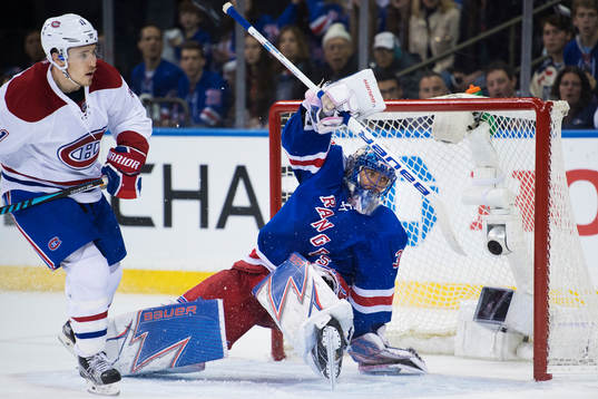 Canadiens Brendan Gallagher och Rangers målvakt Henrik