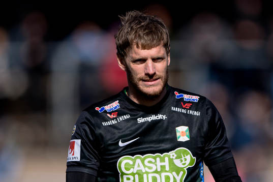Varbergs Karl Söderström före fotbollsmatchen i