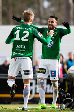 Jönköpings Jesper Svensson och Dzenis Kozica jublar