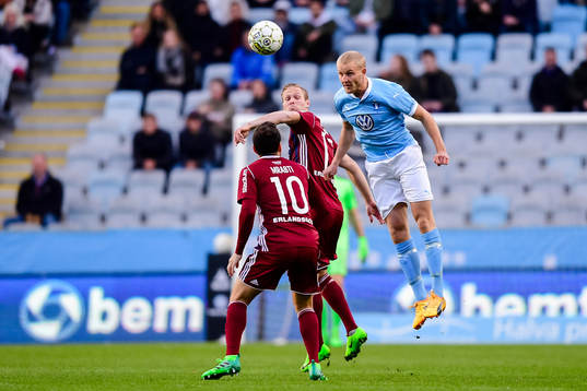 Djurgårdens Gustav Engvall och Malmö FFs Franz Brorsson