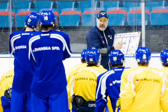 Sveriges förbundskapten Rikard Grönborg instruerar